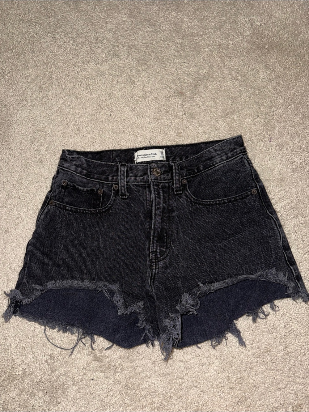Abercrombie & Fitch Black High-Rise Frayed Denim Shorts